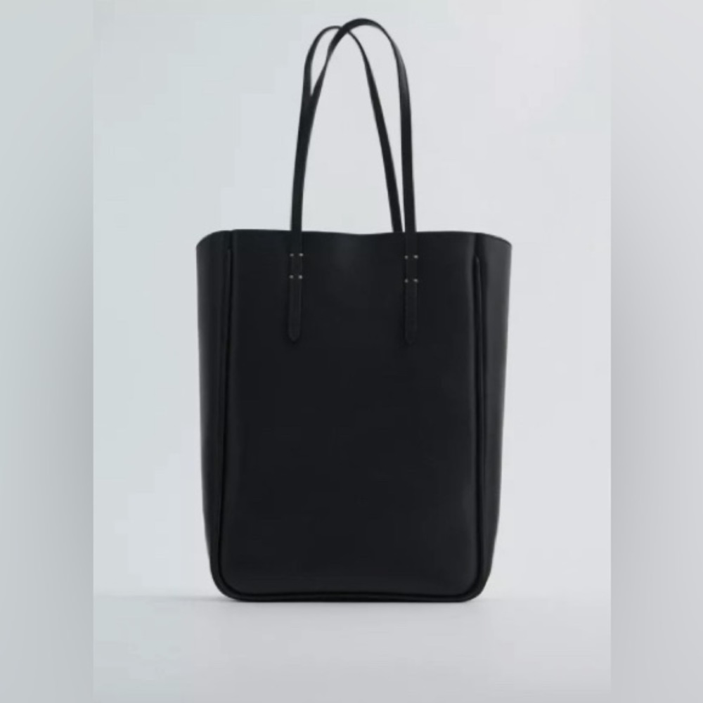 Zara black genuine smooth leather rectangular tote